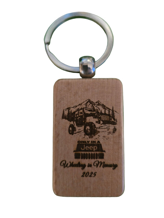 WHEELIN IN MEMORY WOOD KEY CHAIN