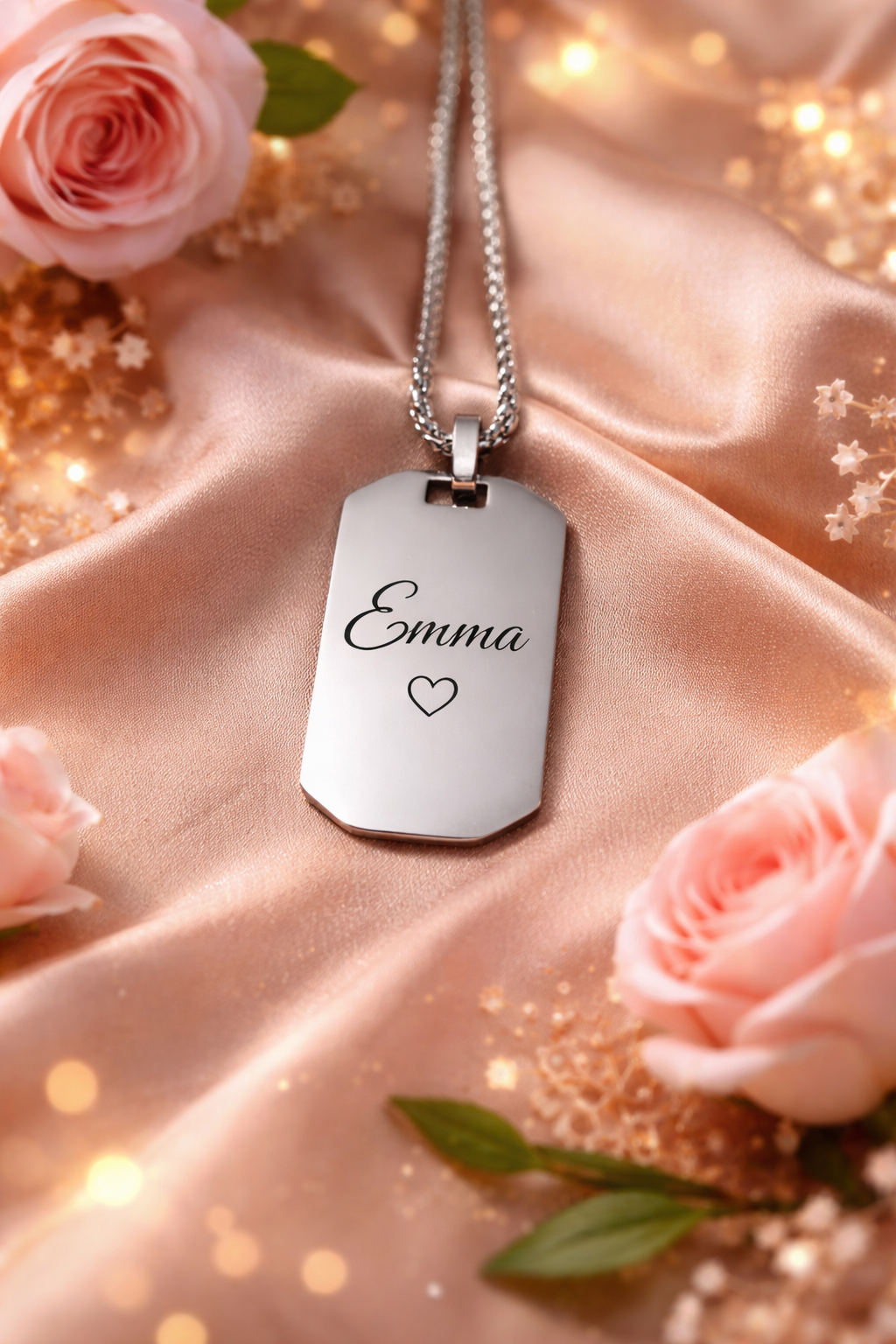 LADIES SMALL ENGRAVED NECKLACE,  DOG TAG