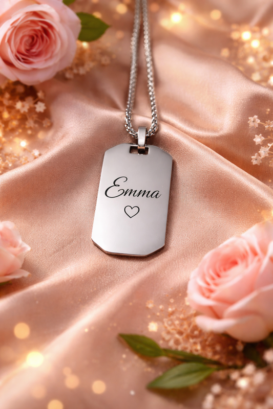 LADIES SMALL ENGRAVED NECKLACE,  DOG TAG